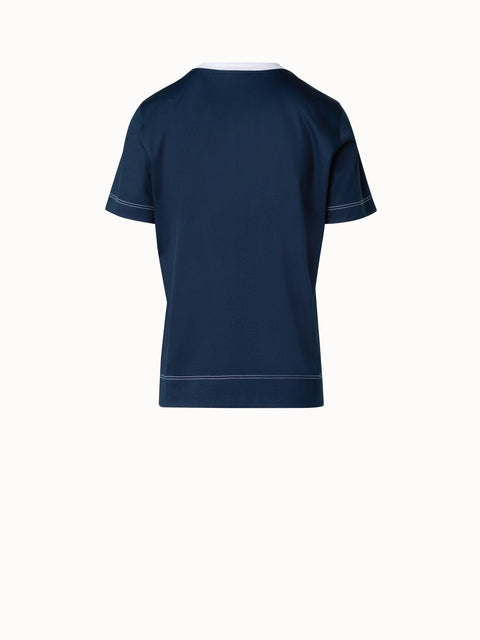 Baumwoll-Jersey-T-Shirt mit Kontrast-Ausschnitt