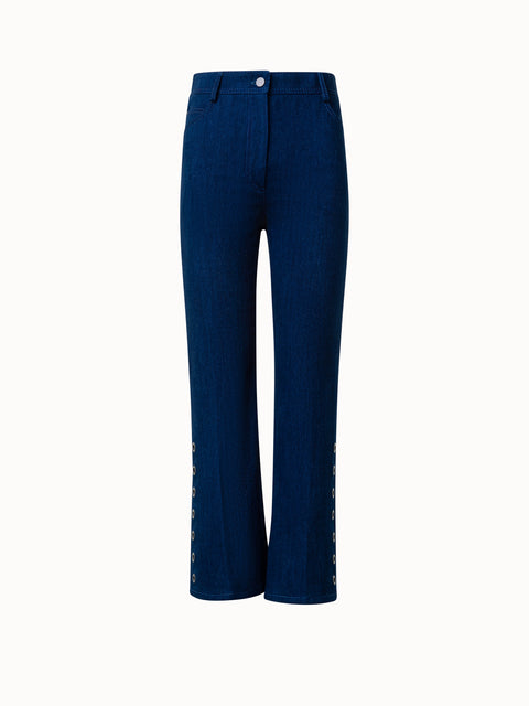 Cropped Schlaghose aus Baumwoll-Denim mit Ösen