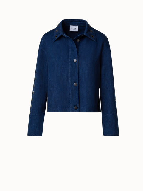 Boxy Jeansjacke mit Ösendetails