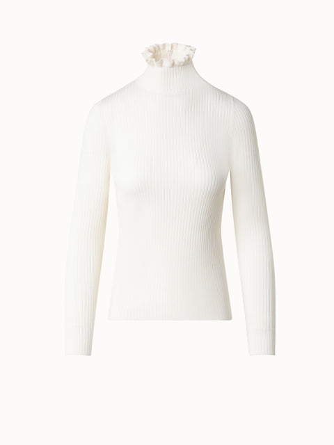 Merino Strickpullover mit Rüschen-Rollkragen