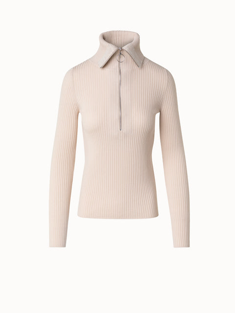 Gerippter Strickpullover mit grossem Kragen