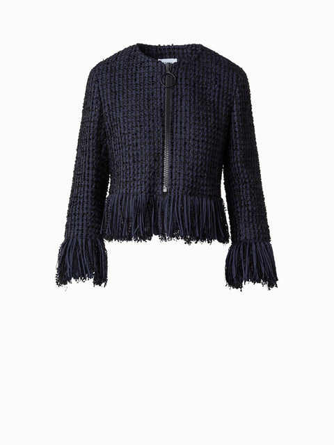 Tweedjacke aus Baumwollmischung mit Fransen