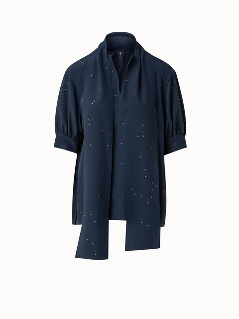 Seidenbluse mit Schleife und Swarowski-Sternen