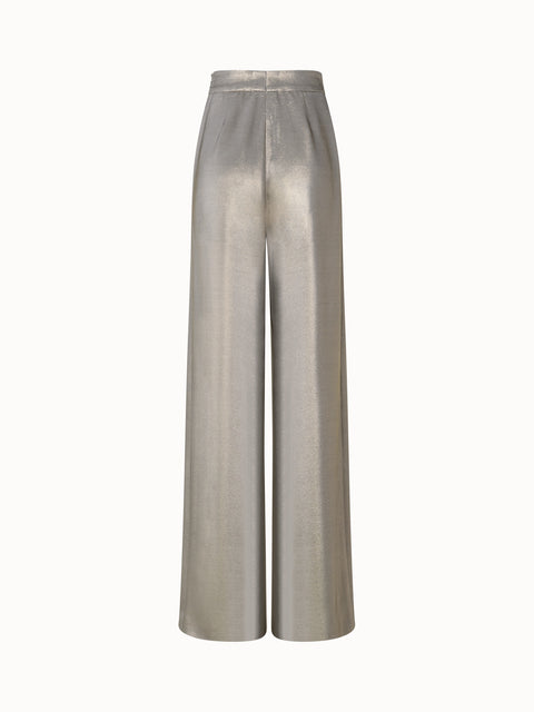 Weite plissierte Hose aus Seiden-Crêpe-Lurex