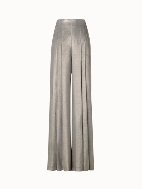 Weite plissierte Hose aus Seiden-Crêpe-Lurex