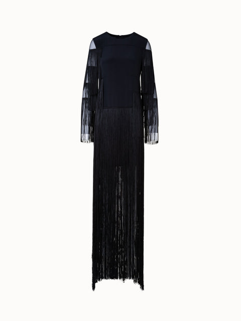 Langes Abendkleid aus Seide mit Fransen