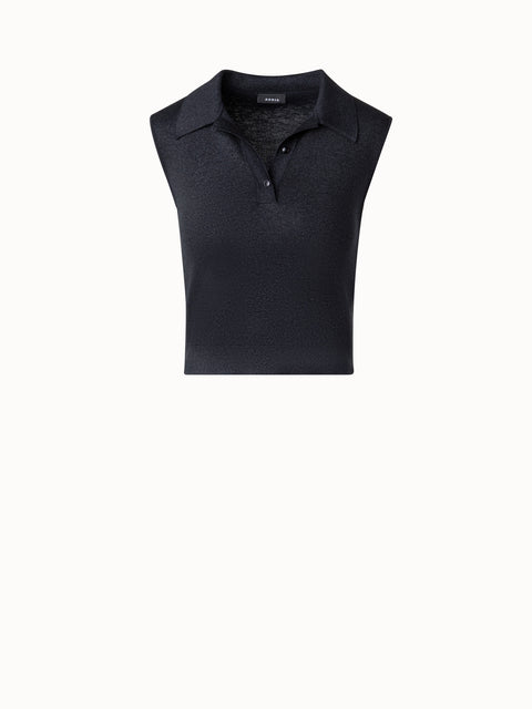 Ärmelloses Poloshirt aus Seiden-Lurex