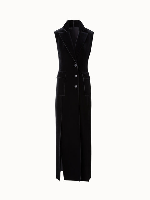 Smokingkleid aus Neopren-Samt mit hohem Schlitz