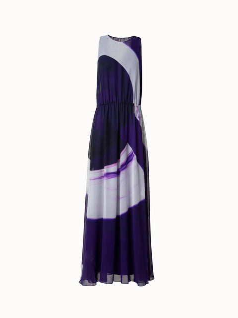Langes Seidenkleid mit Purple Loop Druck