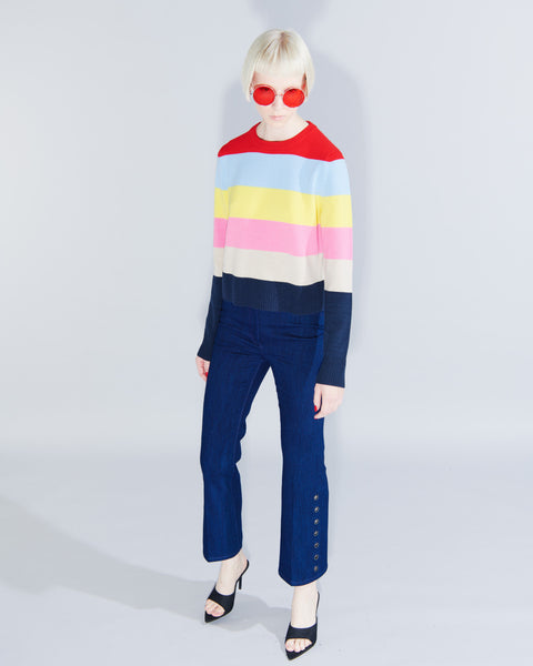 Cropped Schlaghose aus Baumwoll-Denim mit Ösen
