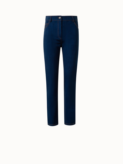 Slim Cotton-Stretch-Denim-Hose mit geradem Bein