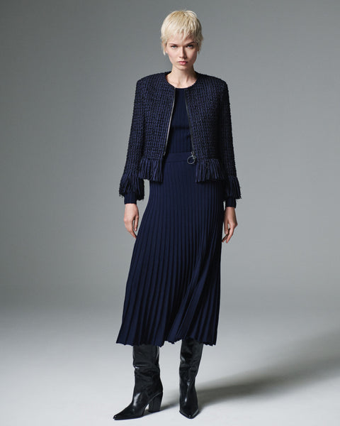 Tweedjacke aus Baumwollmischung mit Fransen