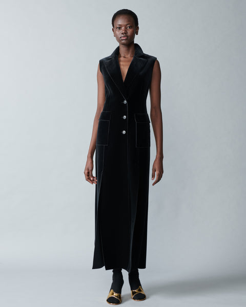 Smokingkleid aus Neopren-Samt mit hohem Schlitz