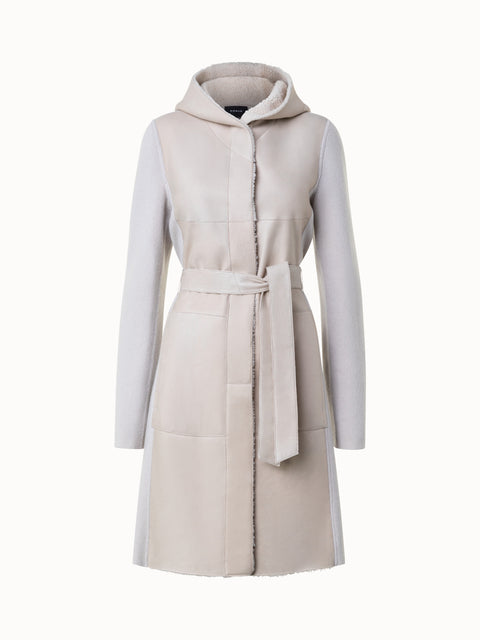 Shearling-Ledermantel mit Kaschmirstrick
