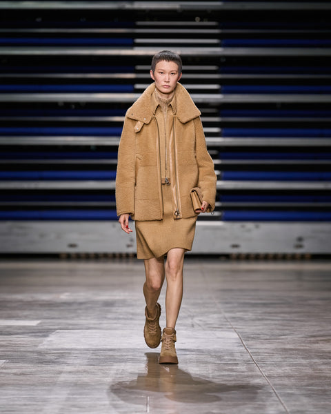 Shearling Jacke mit Lederbesatz
