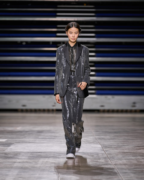 Lange Jacke mit allover Pailletten