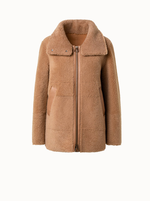 Shearling Jacke mit Lederbesatz