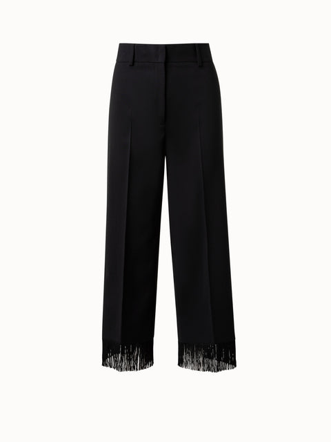 Cropped Weite Hose aus Woll-Stretch mit Fransen