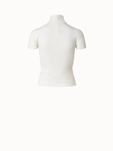 Kurzarm Pullover mit Stehkragen aus Merinowolle
