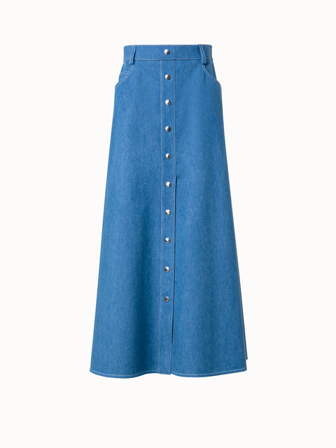 Midi-Jeansrock aus Baumwoll-Stretch-Denim