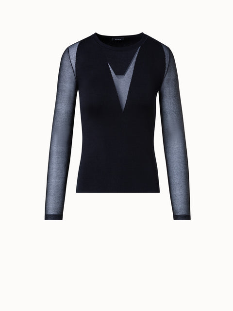 Seidenpullover mit transp. Ausschnitt & Ärmeln