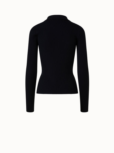 Gerippter Merino-Polo-Oberteil