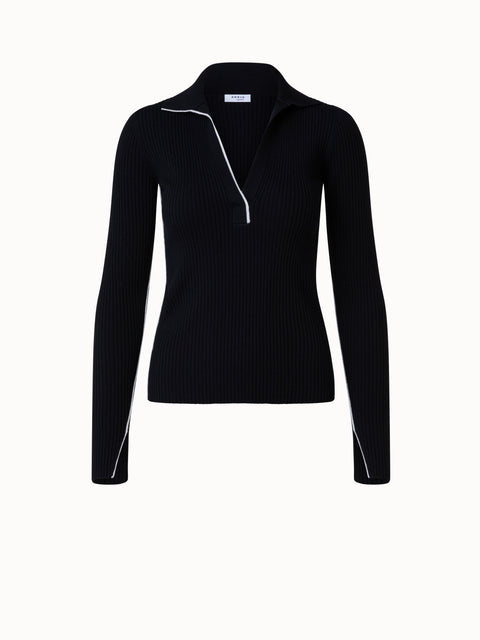 Gerippter Merino-Polo-Oberteil