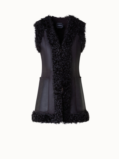 Lange wendbare Shearling-Leder-Weste