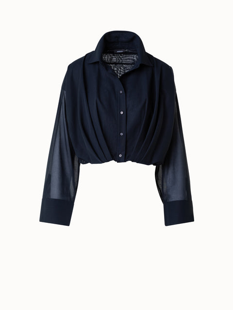 Kurze Baumwoll-Bluse mit weiten Ärmeln