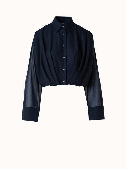 Kurze Baumwoll-Bluse mit weiten Ärmeln