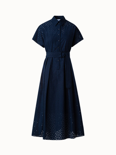 Baumwoll-Midikleid mit Lasercut-Gittermuster