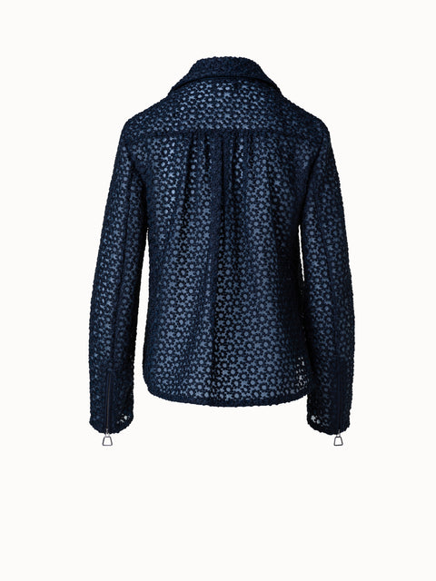 Organza-Bikerjacke mit Blumenstickerei