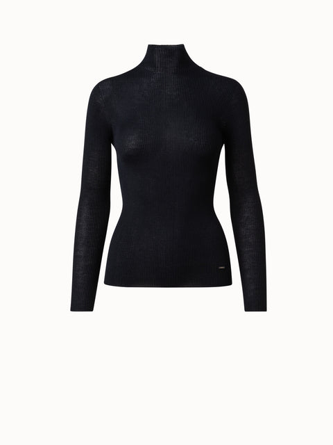 Kaschmir-Seiden-Strickpullover mit Stehkragen
