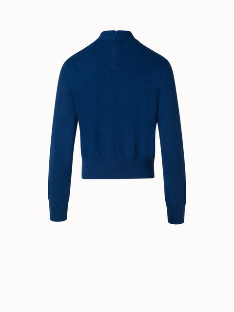 Kaschmir Kurzarmpullover mit Knoten-Stehkragen