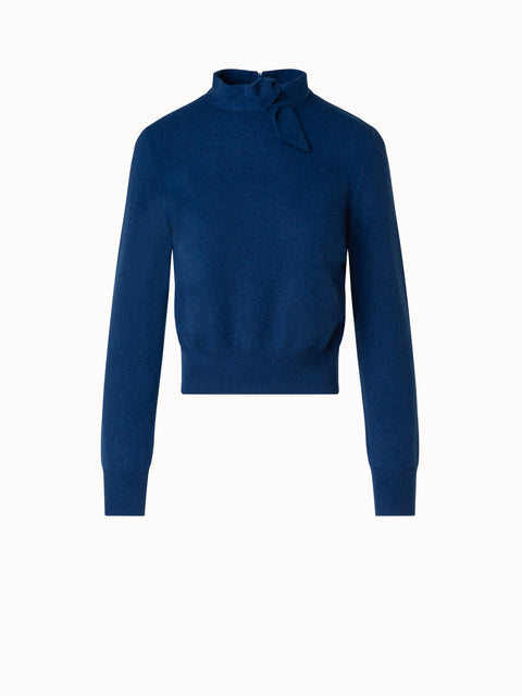 Kaschmir Kurzarmpullover mit Knoten-Stehkragen