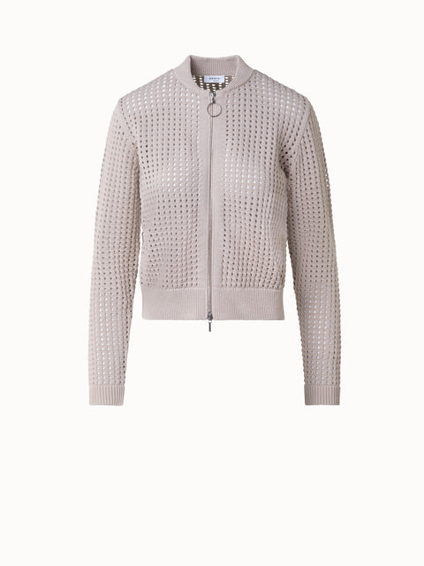 Baumwoll-Mesh-Strickjacke im Bomber-Stil