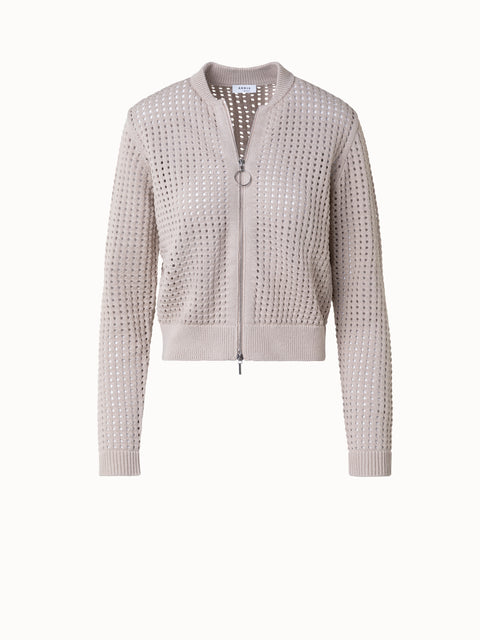 Baumwoll-Mesh-Strickjacke im Bomber-Stil