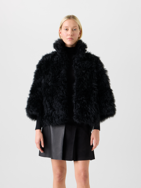 Boxy Lammfell Jacke mit 3/4 Ärmel