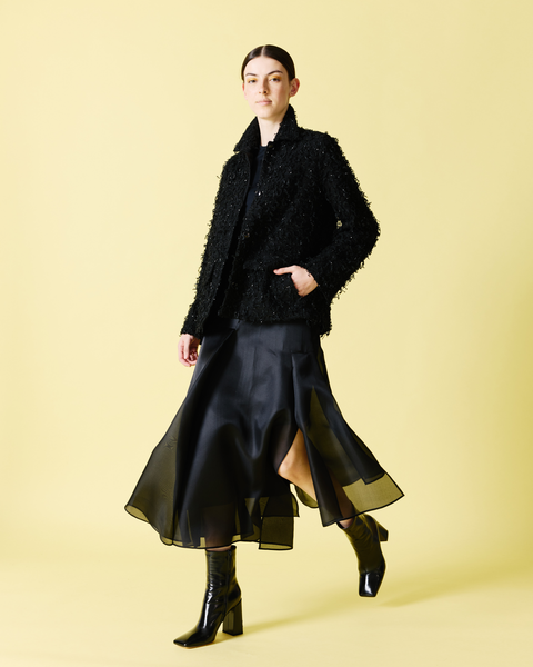 Oversize Jacke mit Micro-Pailletten und Fransen