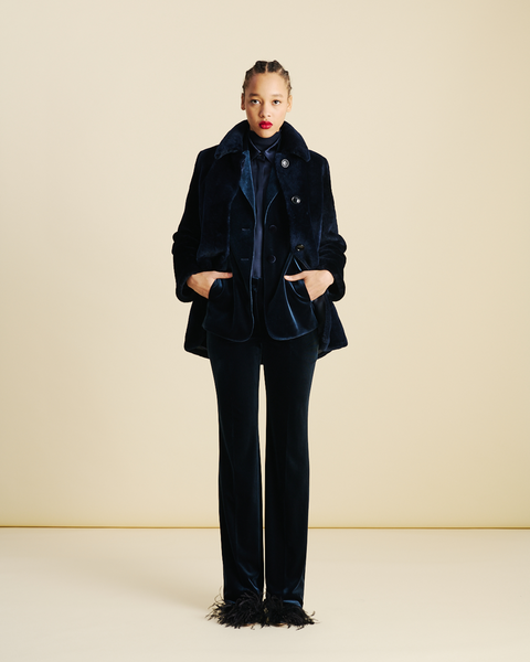 Langer Stretch Techno Samt Blazer