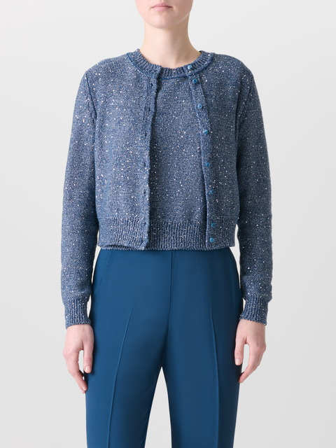 Leinen-Baumwoll-Cardigan mit Mikropailletten