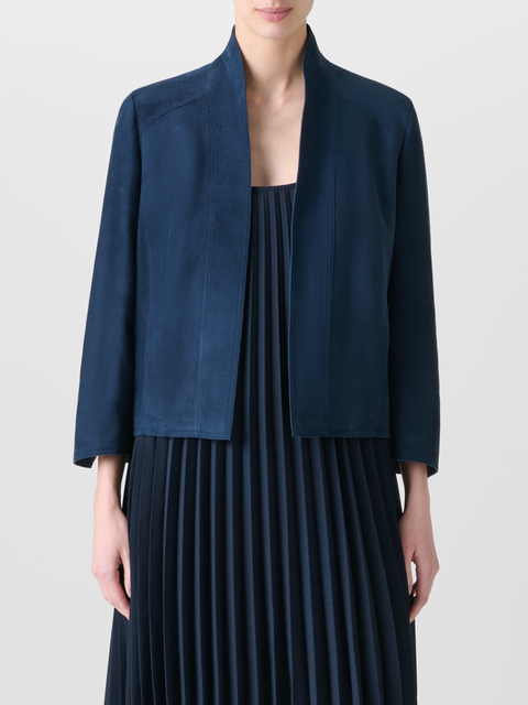 Kurze Wildlederjacke mit V-Ausschnitt