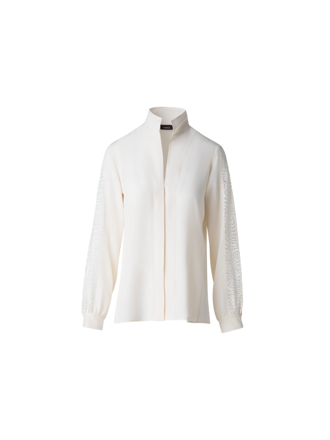 Seidenbluse mit Wellen-Spitze