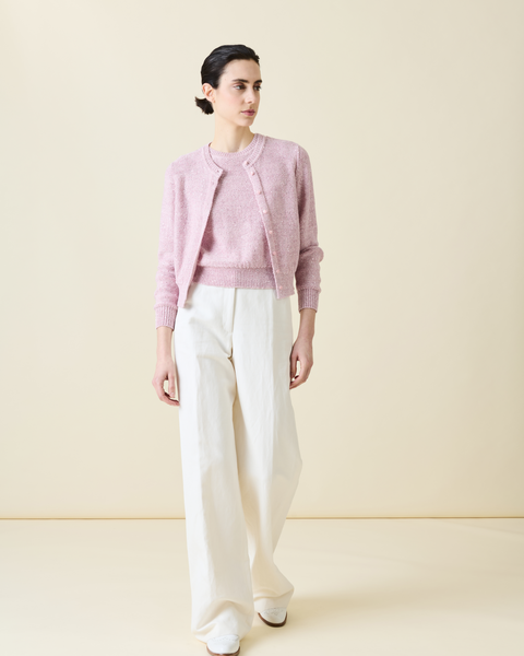 Leinen-Baumwoll-Cardigan mit Micro-Pailletten