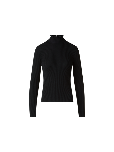 Rippenstrick Merino Pullover mit Rüschenkragen