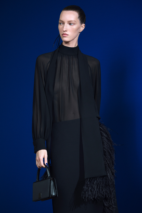 Transparente Seidenbluse mit Federbesatz