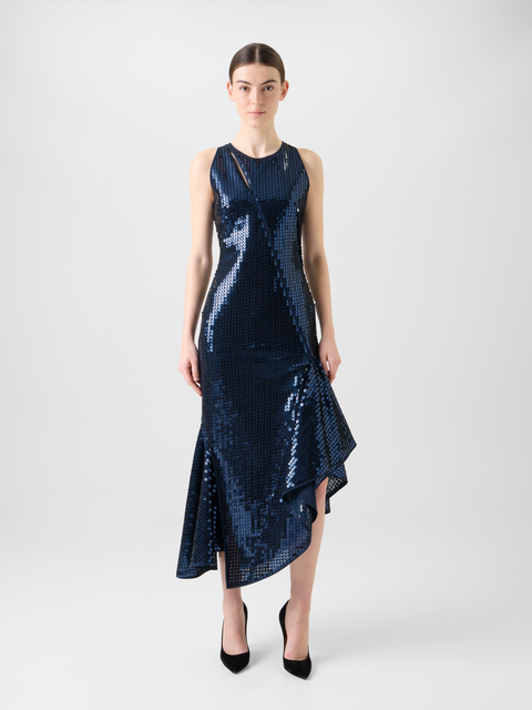 Asymmetrisches Paillettenkleid mit Volant