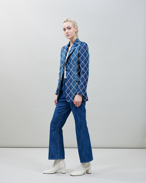 Langer Baumwoll-Blazer mit Diamant-Jacquard