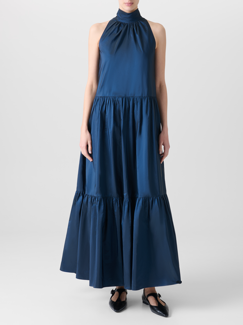 Träger-Maxikleid aus gestuftem Techno-Taft