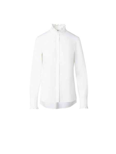 Baumwollpopeline-Bluse mit Rüschen-Stehkragen